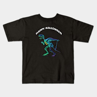 A Colorful Holographic  Dinosaur Skeleton in halloween Kids T-Shirt